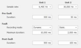 Fig: Recording characteristics for two fault recorders